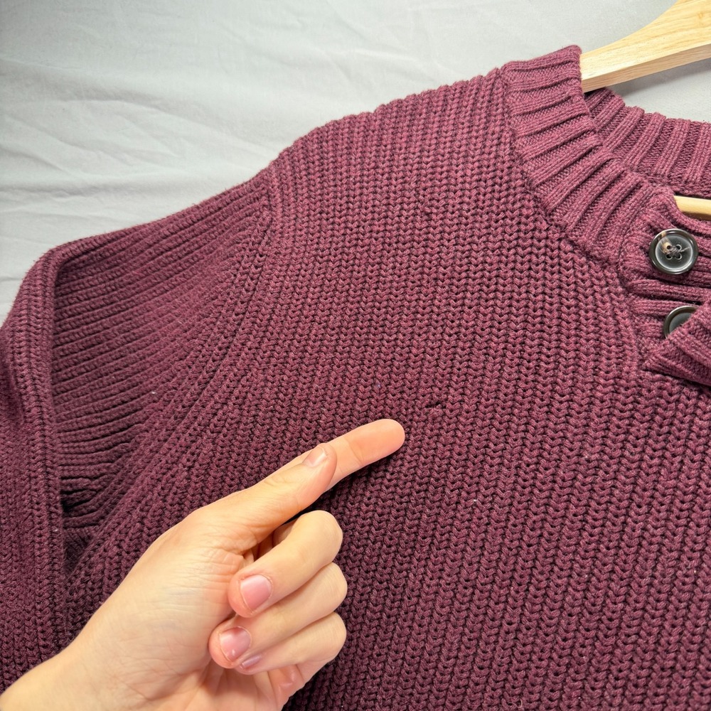 Duluth Trading Co Sweater Mens Large Red Burgundy Henley Thick Knit Cotton Gorp - Picture 5 of 12